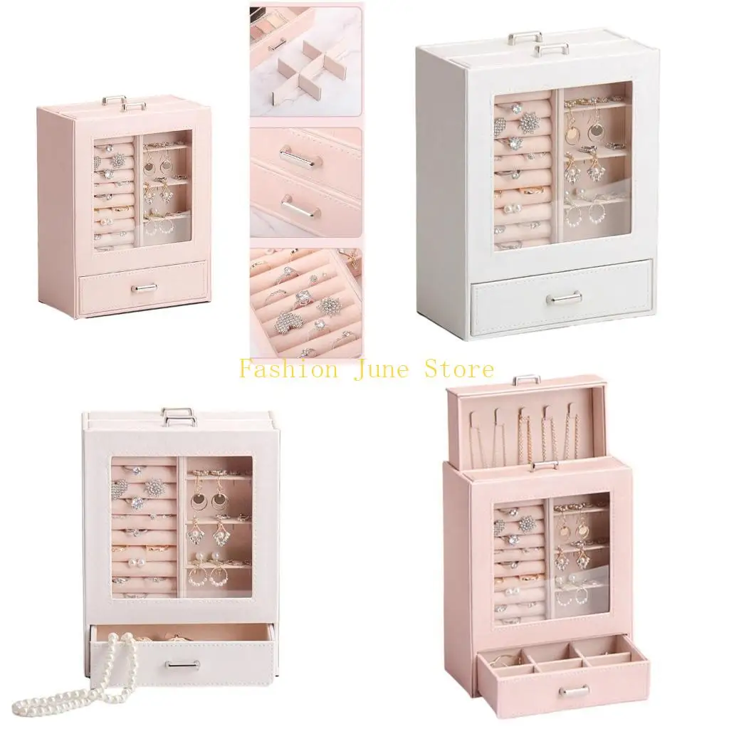 

N5KA Jewelry Box Leather for Girl Women Storage Case Jewelry Holder Accessories for Necklace Earrings Jewelry Display Holder