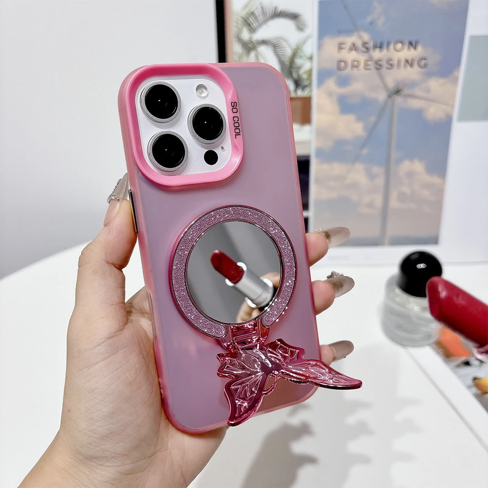 ที่วางโทรศัพท์พลาสติกแบบมีกลิตเตอร์รูปผีเสื้อสไตล์เกาหลี สำหรับ Magsafe แม่เหล็ก สำหรับ iPhone ที่วางโทรศัพท์มือถือ ของขวัญ แหวนตั้งโทรศัพท์