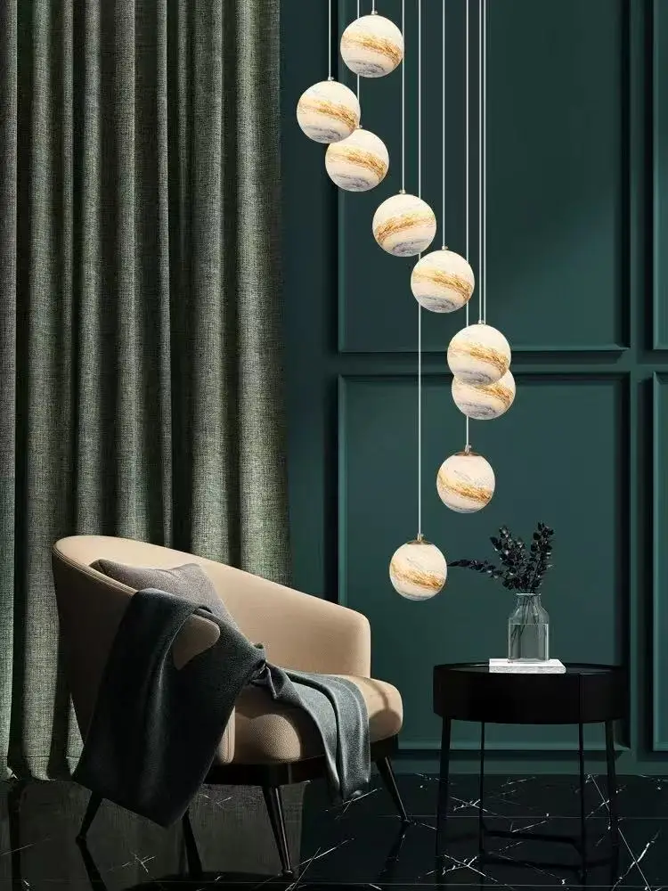 

Postmodern Planet Creative Design Sphere Glass Chandeliers, lustre Interior Ceiling Lighting for Hotel villa lobby Dimmable