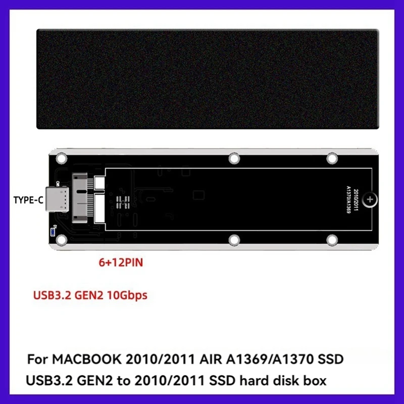 For  2010 2011 Air A1369 A1370 SSD Case USB3.2 GEN2 To 12+6Pin M.2 SATA SSD Enclosure 6Gbps M2 SSD Box