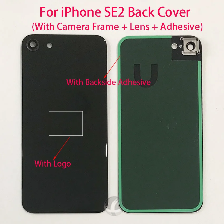 EU Version For iPhone SE2 SE 2 SE2020 Back Glass Housing + Camera Lens + Frame + Adhesive + LOGO Rear Plate Battery Cover Lid