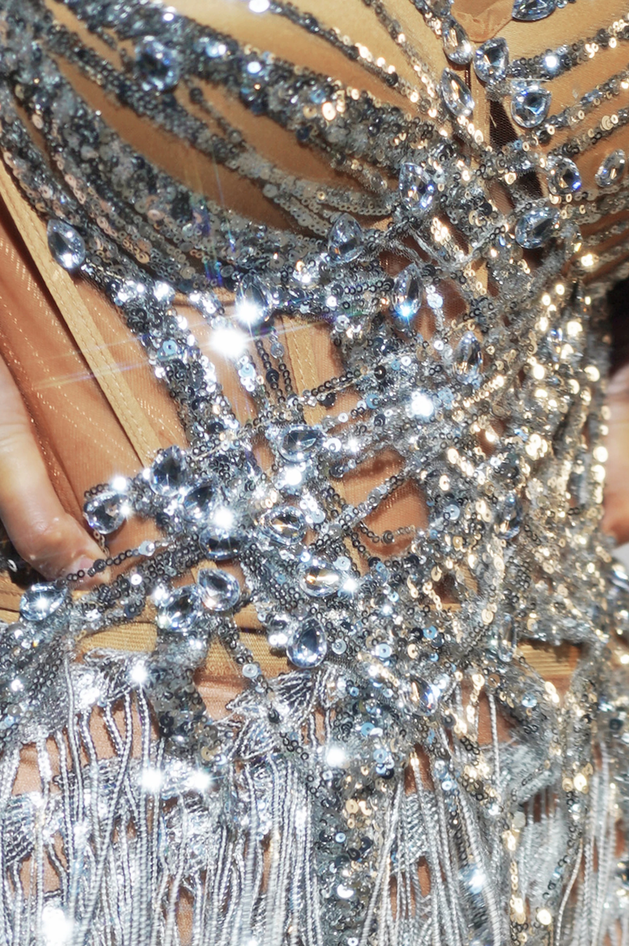 Shiny Sequin Sexy And Luxurious Mesh Tassel Long Dress Elegant Evening Dress Birthday Celebration Stage Group Performance