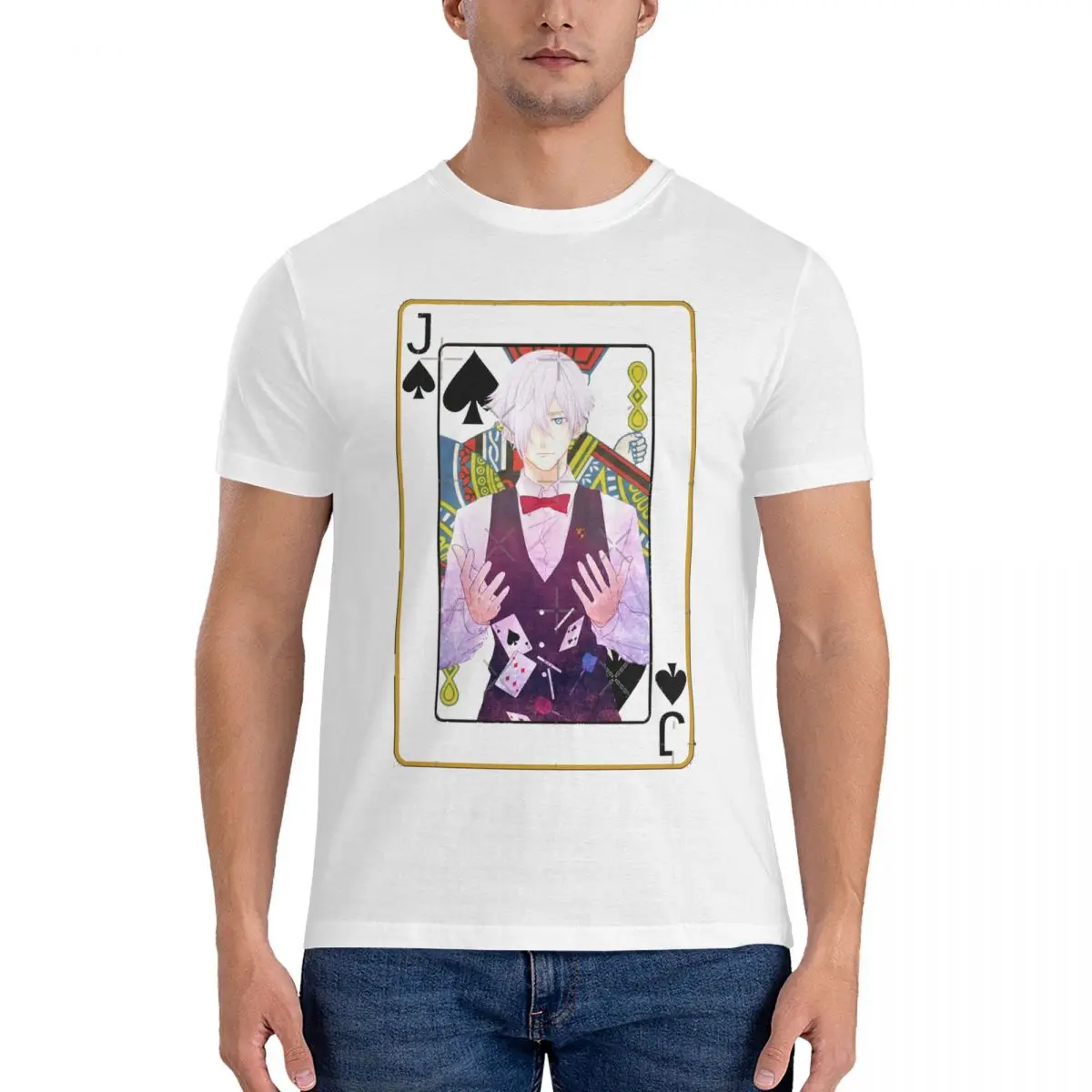 Men T-Shirt Decim Death Parade Playing Card Design Vintage Cotton Tees Short Sleeve Death Parade Round Collar Tops Gift Idea