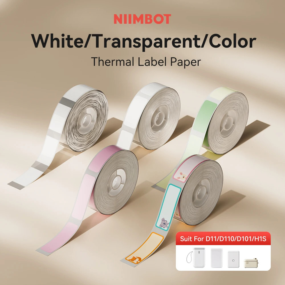 Niimbot D110/D11/D101/H1S เครื่องพิมพ์กระดาษ Anti-Oil Scratch-Resistant Self-กาวสีขาว/โปร่งใส/สีชื่อสติกเกอร์