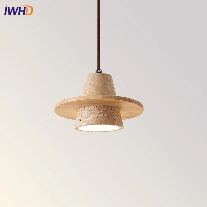 

IWHD Yellow Travertine LED Pendant Lights Fixture Bedroom Restaurant Living Room Nordic Modern Hanging Lamp Luminaria Pendente