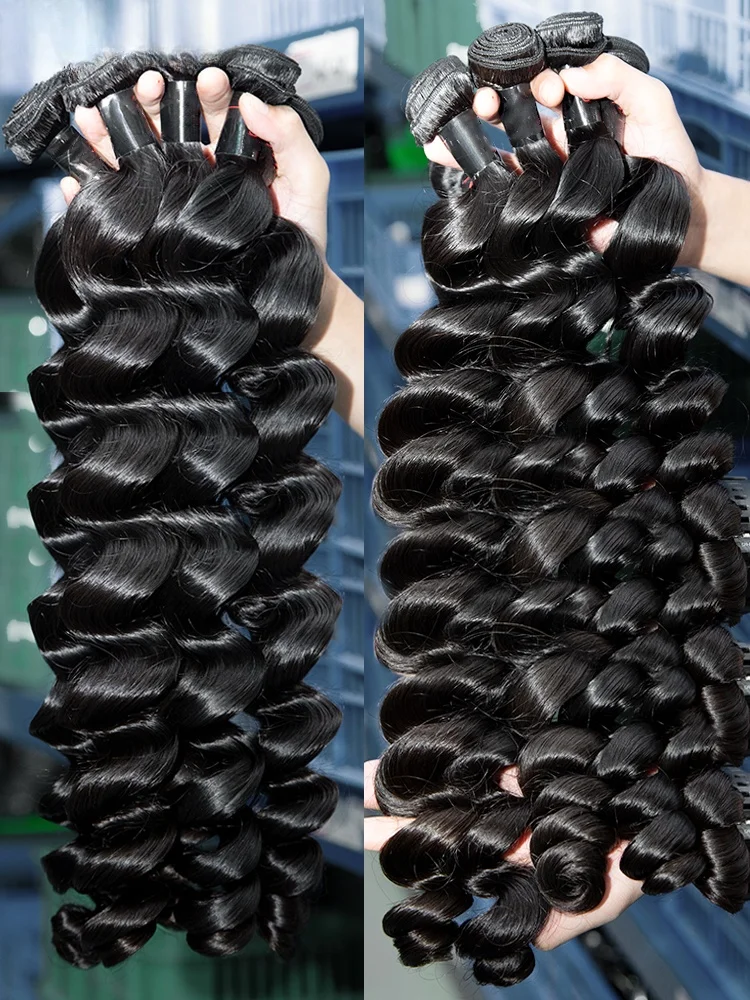 Fascio di doppia trama nera naturale dell'onda sciolta 100% capelli umani estensioni dei capelli grezzi ricci tissage tessuto brasiliano non trattato dei capelli