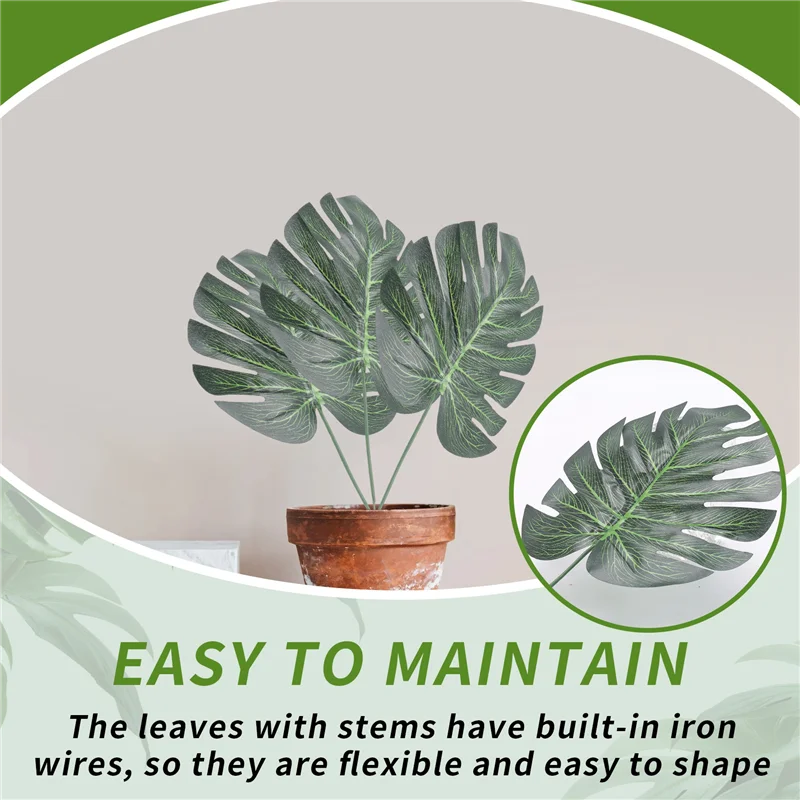 ABKJ-88 Pieces Palm Jungle Leaves 8 Kinds Faux Tropical Monstera Leaves With Stems For Hawaiian Luau Party Beach Theme Party