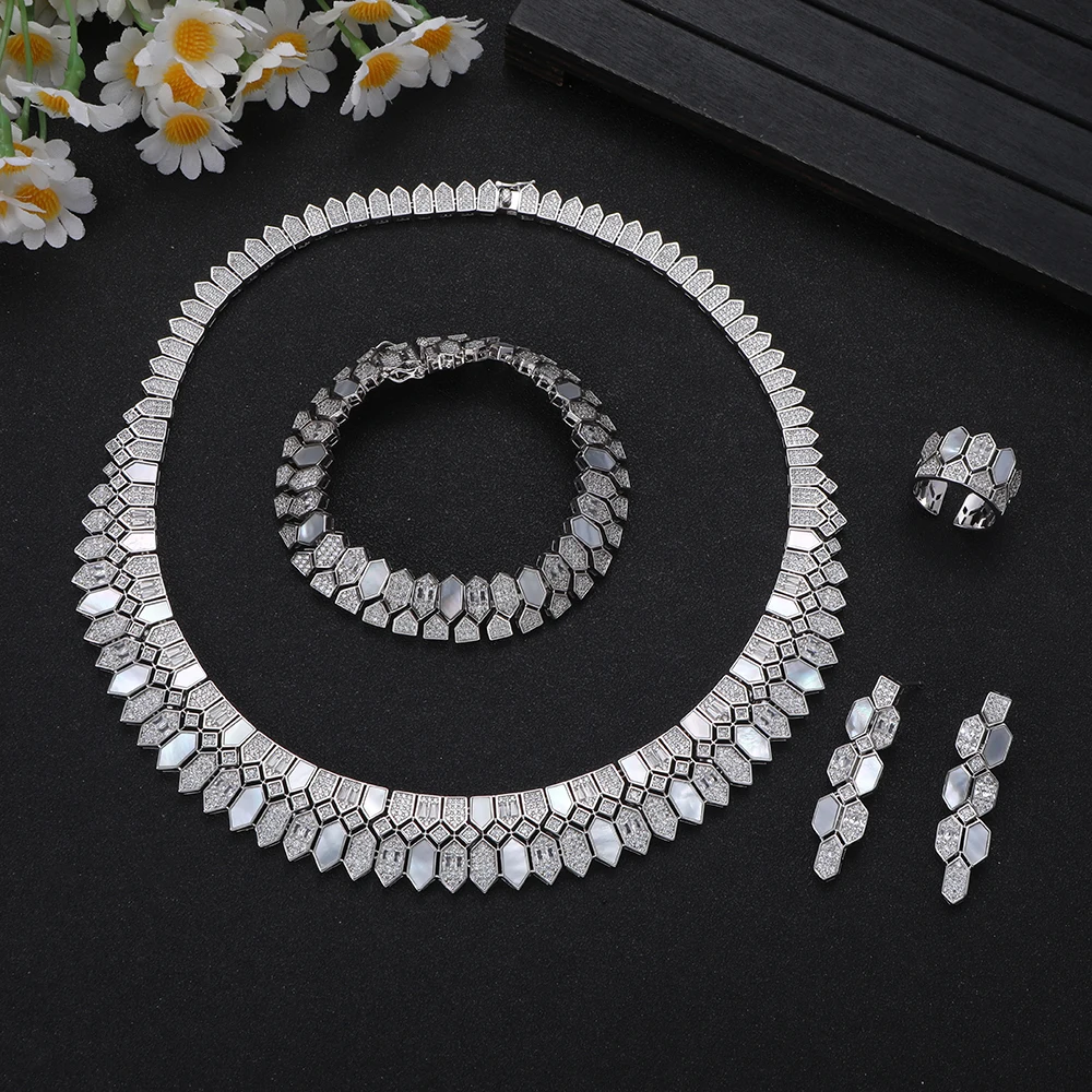 Mothday Day Gift 1Set Gold Color Shell Jewelry Set for Luxury Gala Fashion Women's Wedding  Set Gift for Anniversary  S704