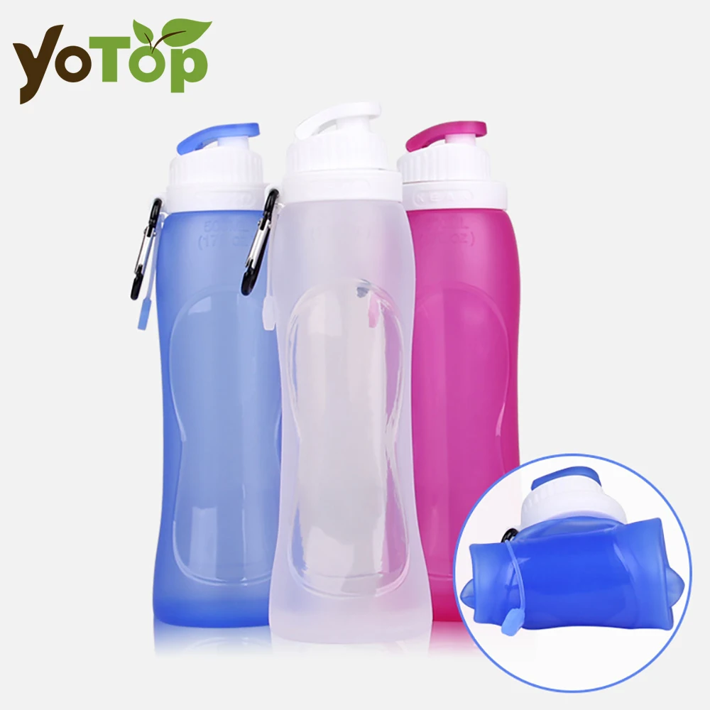 Botella de agua de silicona plegable para deportes al aire libre, botella de agua suave, bolsa de agua plegable de 500ML para correr, acampar y senderismo