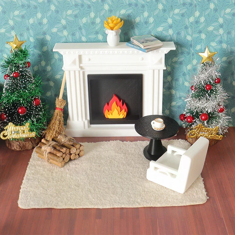 1/12 casa de muñecas en miniatura, calentador para sala de estar, chimenea, modelo, casa de muñecas, Mini decoración de escena navideña, accesorios para casa de muñecas
