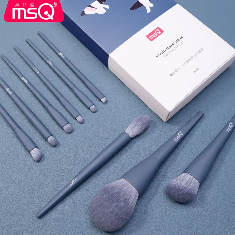 MSQ/Mesco-Juego de brochas de maquillaje azul, 9 veces, juego completo de brochas, colorete, polvo suelto, sombra de ojos, herramientas de belleza, delineador de ojos