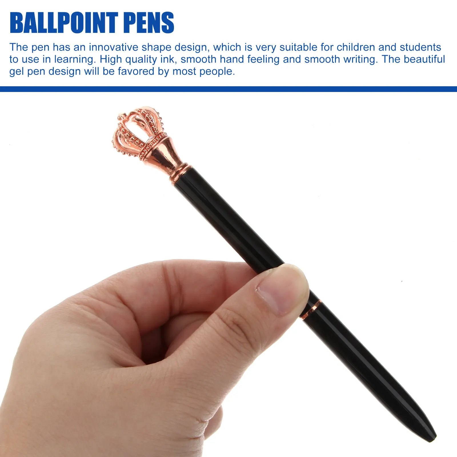 4Pcs Creative Crown Design Ballpoint Pens Metal -Flowing Ink Quick-Dry Clean Lines Writing Pen Student Stationery