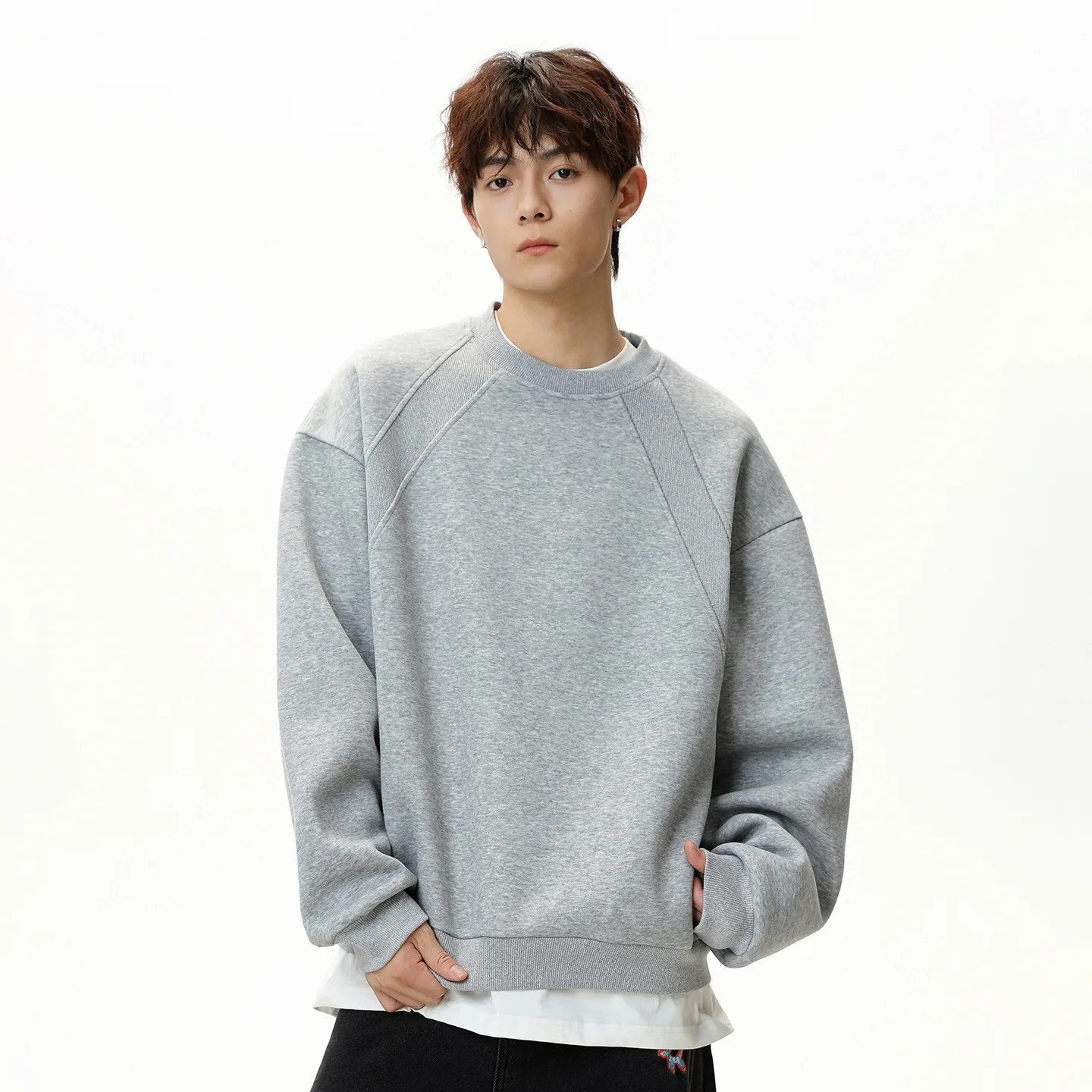 

Unisex Sweater Autumn Heavyweight Cotton Crewneck Sweatshirt Paneled Fit Retro Casual Pullover Jacket