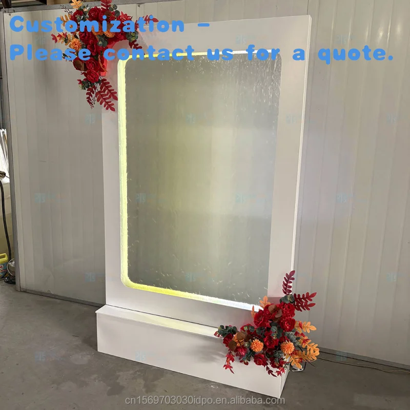 

custom.Modern Style Wedding Waterfall Backdrop Hot Sale with White Tempered Glass Metal Stand Event Decoration