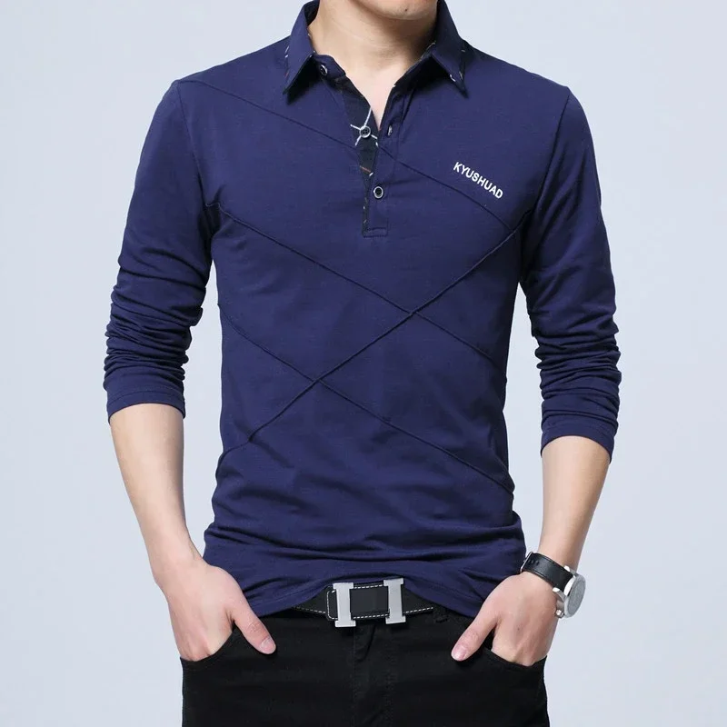 100% Cotton Men\'s Polo Shirt Turn Down Collar Golf Tops Male Long Full Sleeve 5XL Spring Breathable Slim Buisness Casual Office