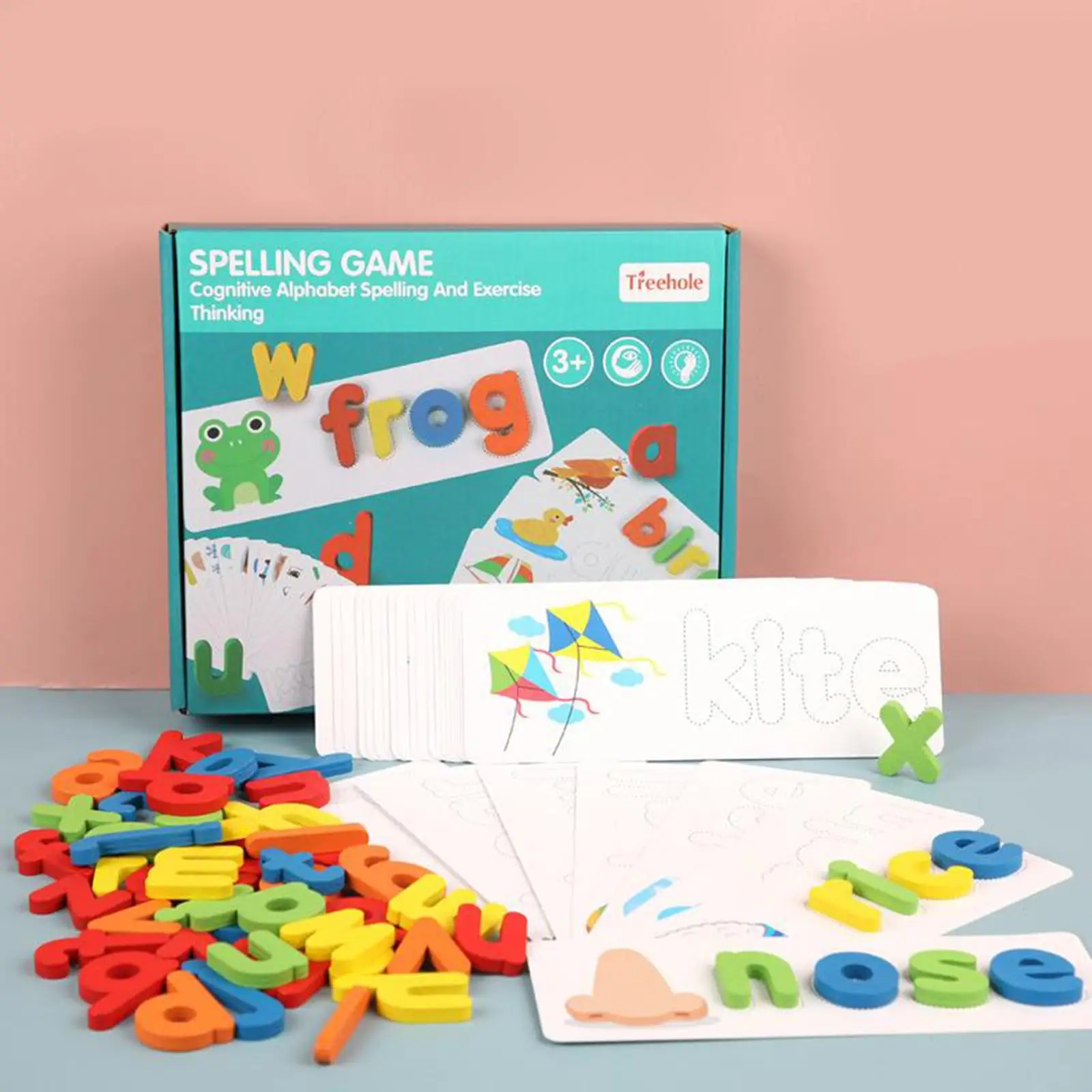 Hot Wooden Spelling Word Puzzle Game Toy Word Spelling Matching Game English Alphabet Learning Writing Skills with 27pcs