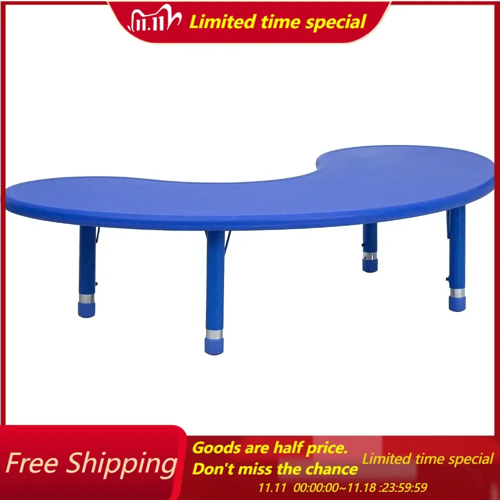 Half-Moon Adjustable Height Preschool Activity Table for School/Home, Plastic Classroom Activity Table for Kids