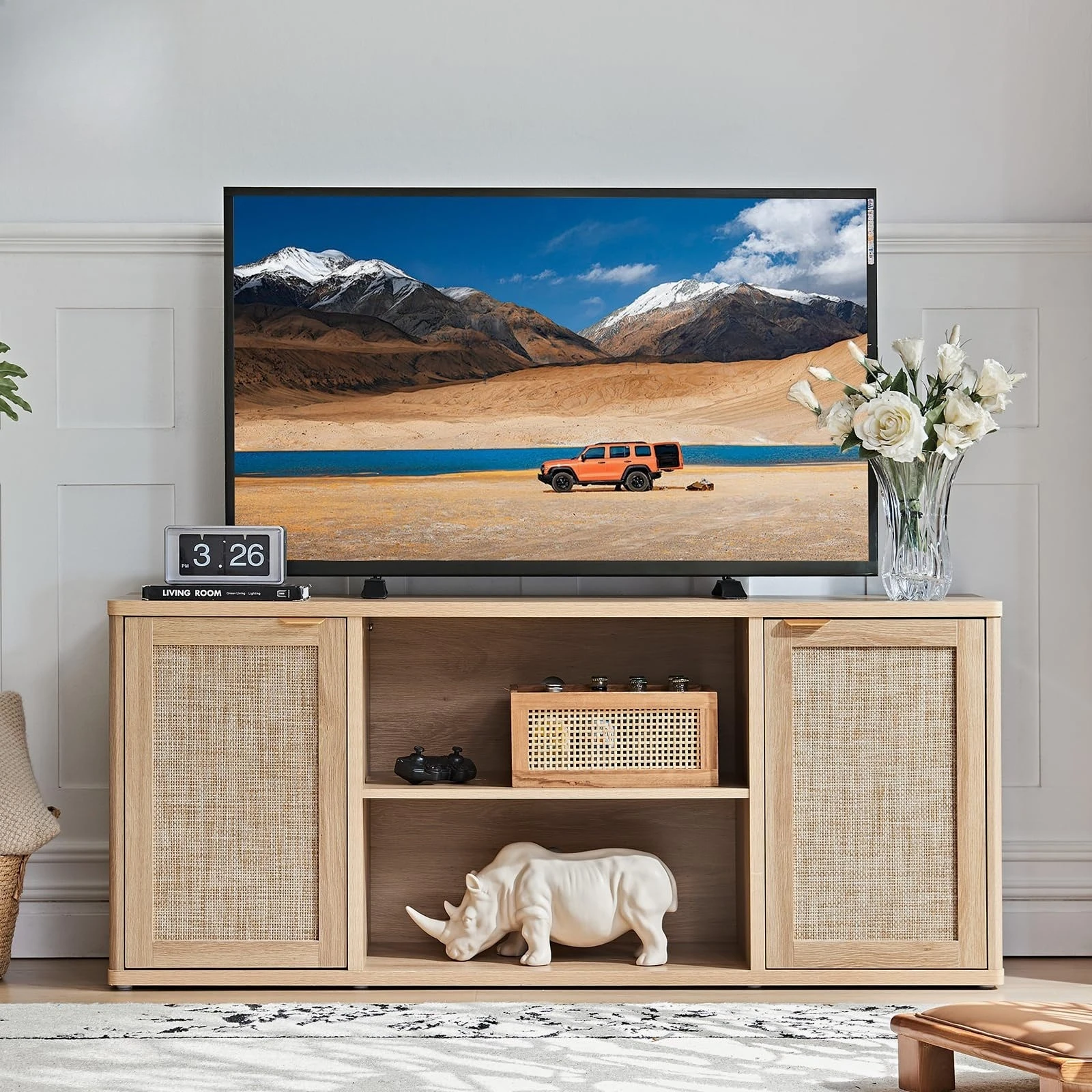 Panel furniture, living room TV cabinet, rattan locker