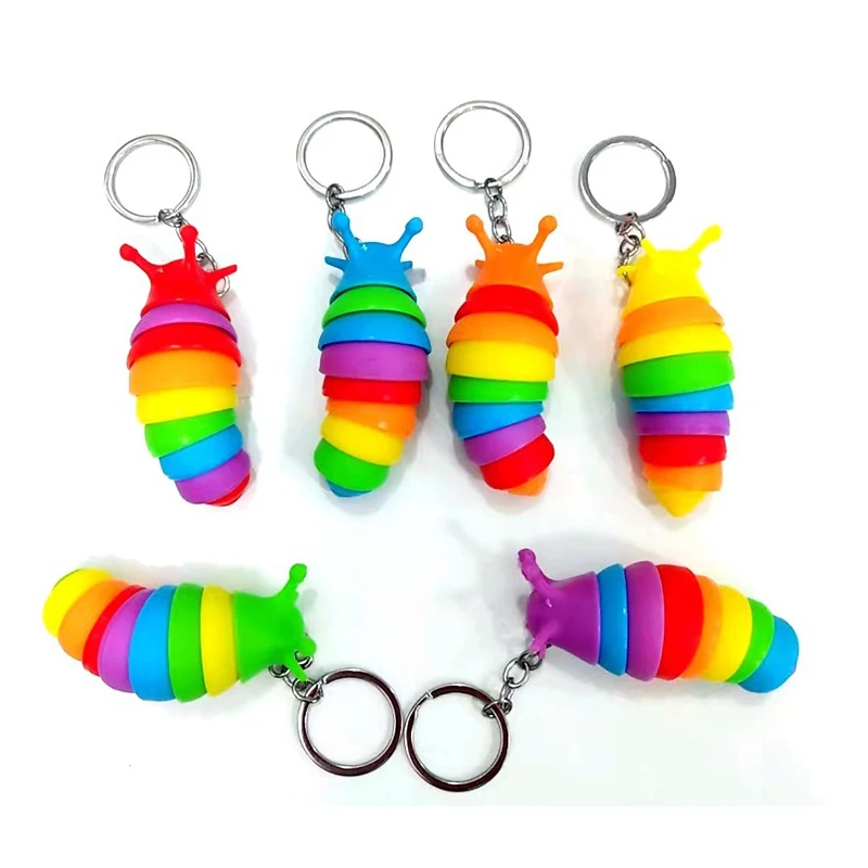 Porte-clés jouet Anti-Stress, jouet de décompression, chenilles à presser, Fidget, jeu amusant, farces pour enfants et adultes, cadeau 3 pièces J210