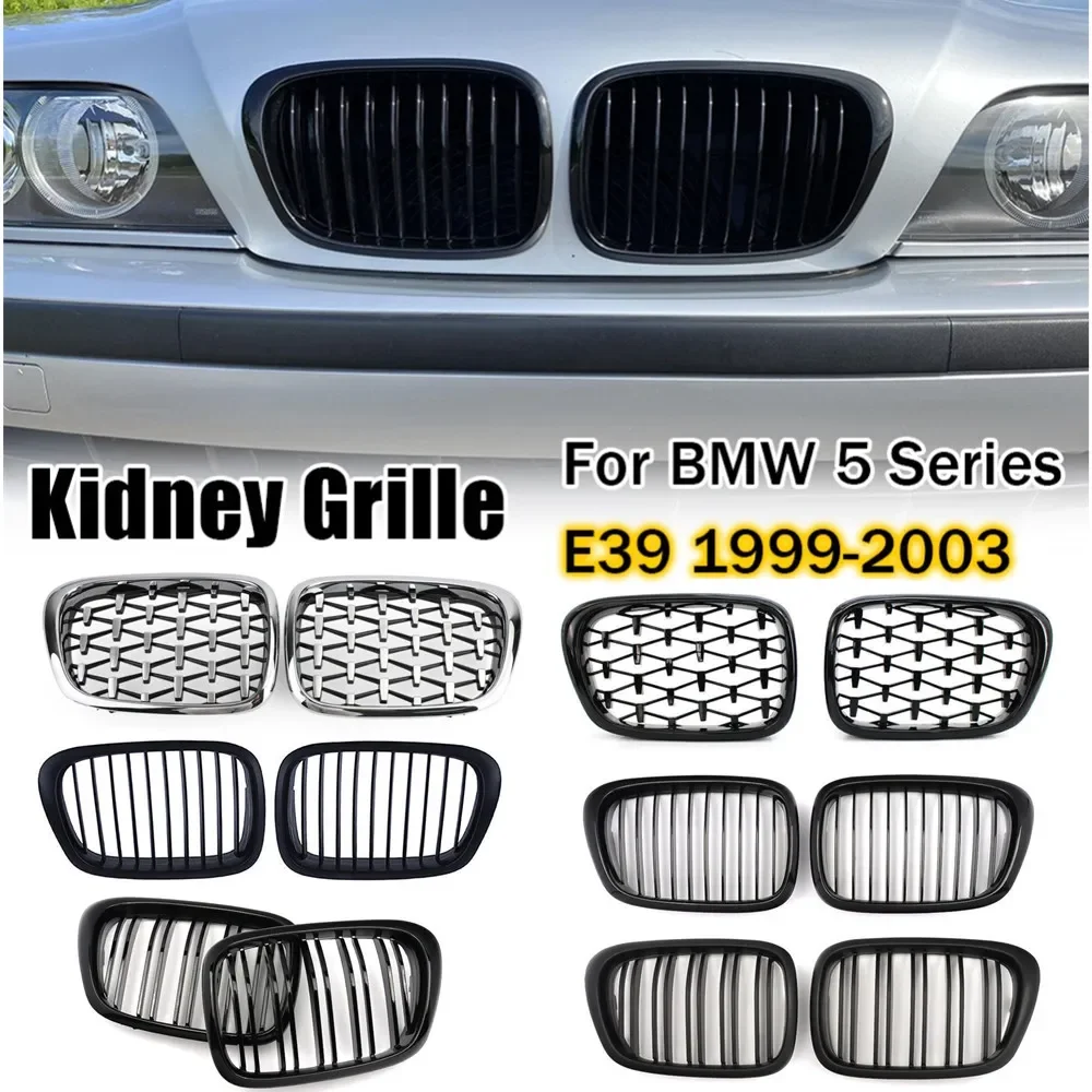 Pulleco For BMW E39 5 Series 525 528 Gloss Black Grille Car Front Hood Grill Kidney Grilles Racing Grill 99-03 Auto Accessories