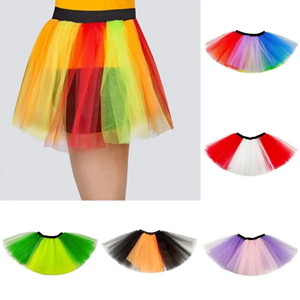 Tutu Skirt For Women A-line Big Swing Multi-layered Elastic Waist Fluffy Gauze Dancing Performance Short Pleated Skirt