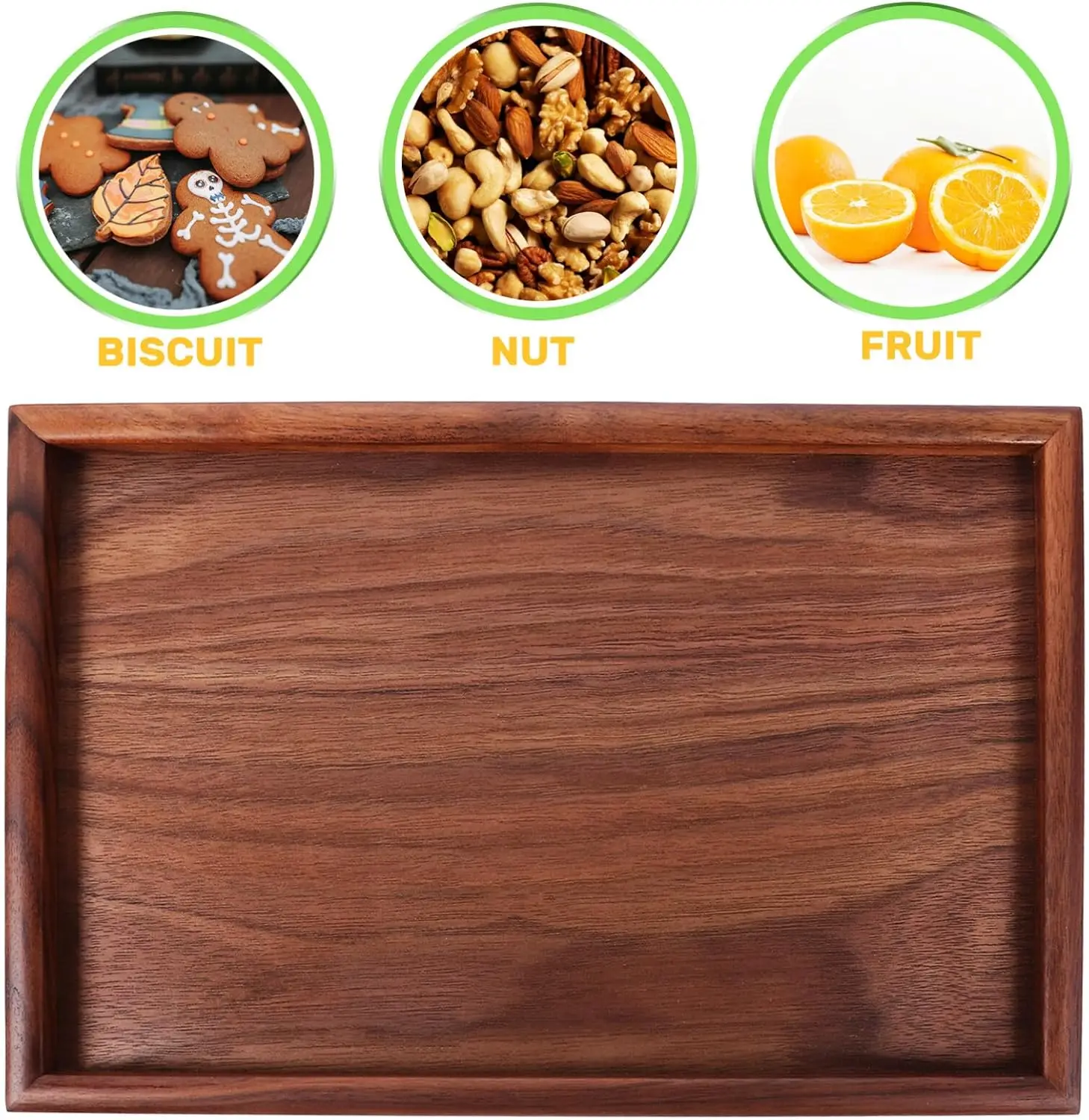 Walnut Wooden Tea Tray Fruit Cake Breakfast Snack Storage Organization