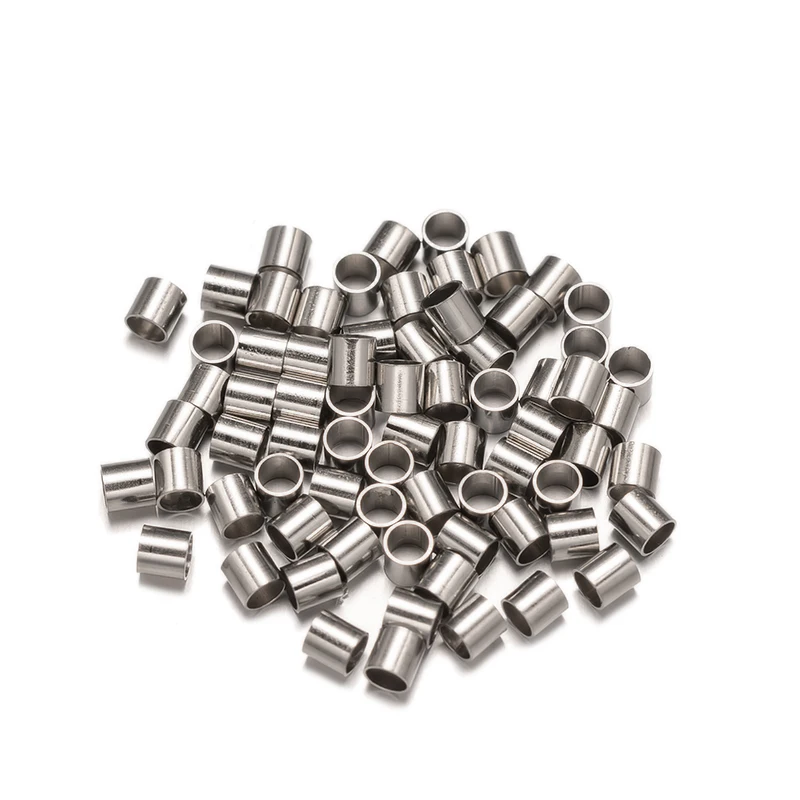 100pcs Stainless Steel Crimp Tube Spacer Bead Cord End Cap For DIY Bracelet Necklace Earring Jewelry Making Accessories Findings