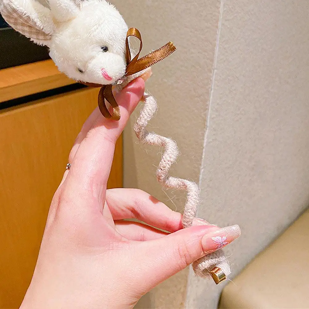 Corda de cabelo de pelúcia das crianças dos desenhos animados pequeno urso telefone fio laço de cabelo menina hairband menina acessório de cabelo não vai danificar o cabelo