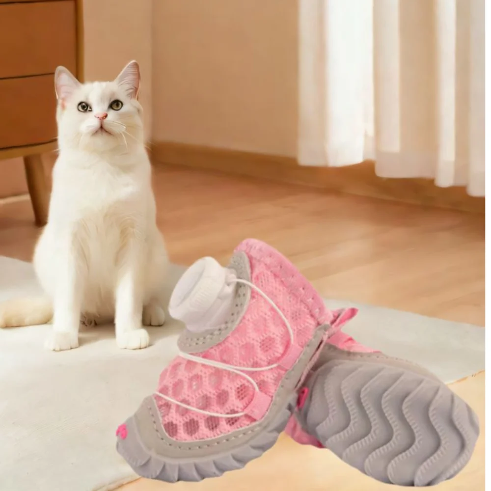 4pcs/set Regulable Breathable Dog Mesh Shoes Reflective Anti-slip Pet Boots Thin Adjustable Dog Sneakers Outdoor Walking - view 5