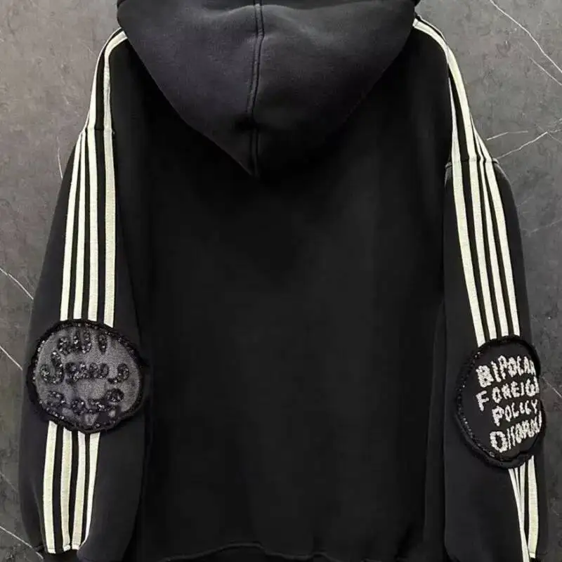 Herfst Winter Oversized Hoodie Vintage Hot Stamping Heavy Craft Mickey Patch Borduren Sweatshirt met lange mouwen en capuchon Tops