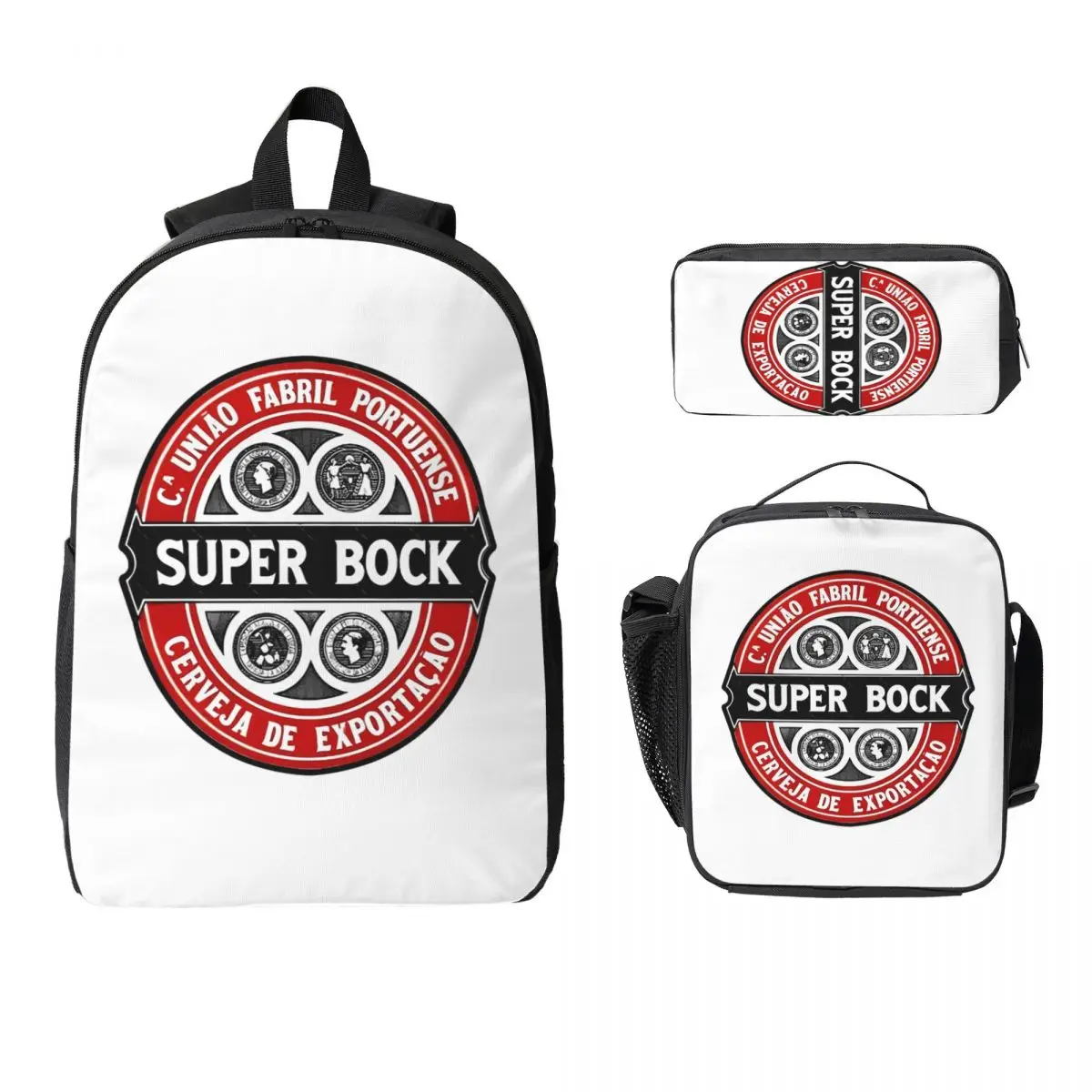 Super Bock Backpack Student Boys Girls BookBag School Bag Computer Shoulder Bags 3ps Insulated Lunch Bag Pencil Case