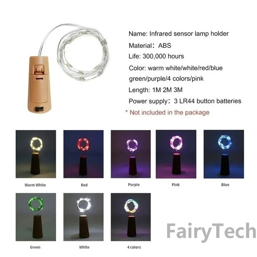 Barra de luz LED para botella de corcho, 5 piezas, alimentada por batería, 2m, para fiesta de cumpleaños, tapón de botella de vino, sin batería