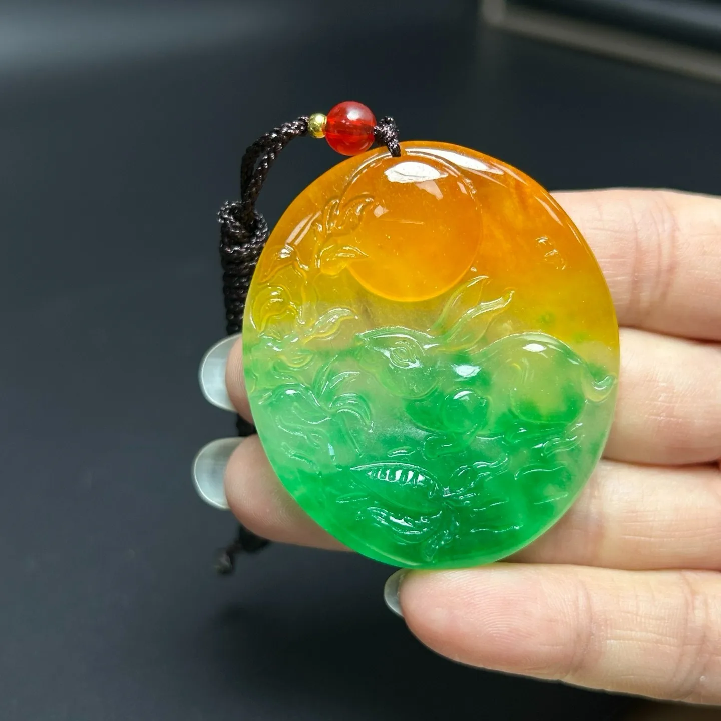 Nature ice Burmese jade Jadeite carved rabbit lucky amulet Pendant&Necklaces