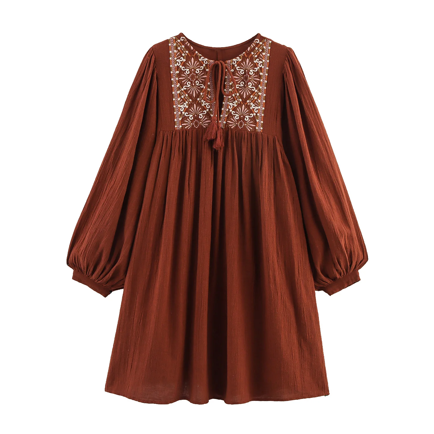 JNLEAOG Autunno ort Ricamato Dr Design unico Faion da donna Vita ampia Poliestere Lungo Sve rotondo Ne Busin Dr