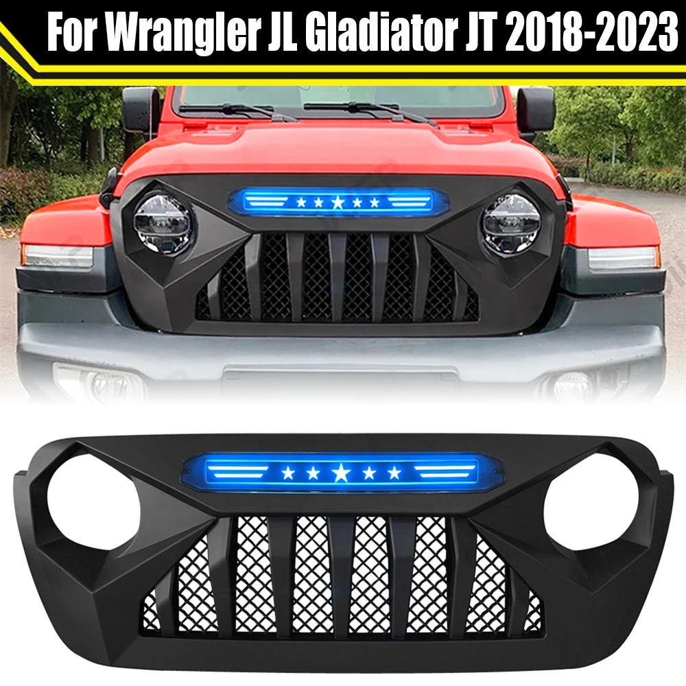 

Front Grille Mesh Grill Racing Grills For Jeep Wrangler JL Gladiator JT 2018-2023 Offroad Bumper Grille With Light LED Factory