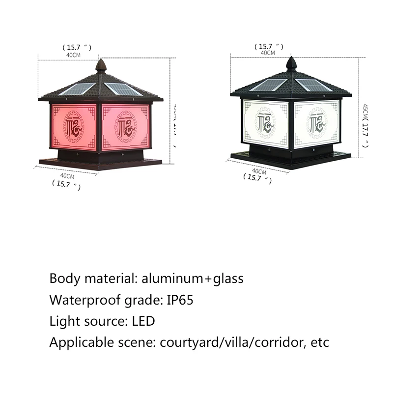 Hongcui Lampade a palo solare per esterni Luci a pilastro cinesi vintage LED impermeabili IP65 per giardino domestico