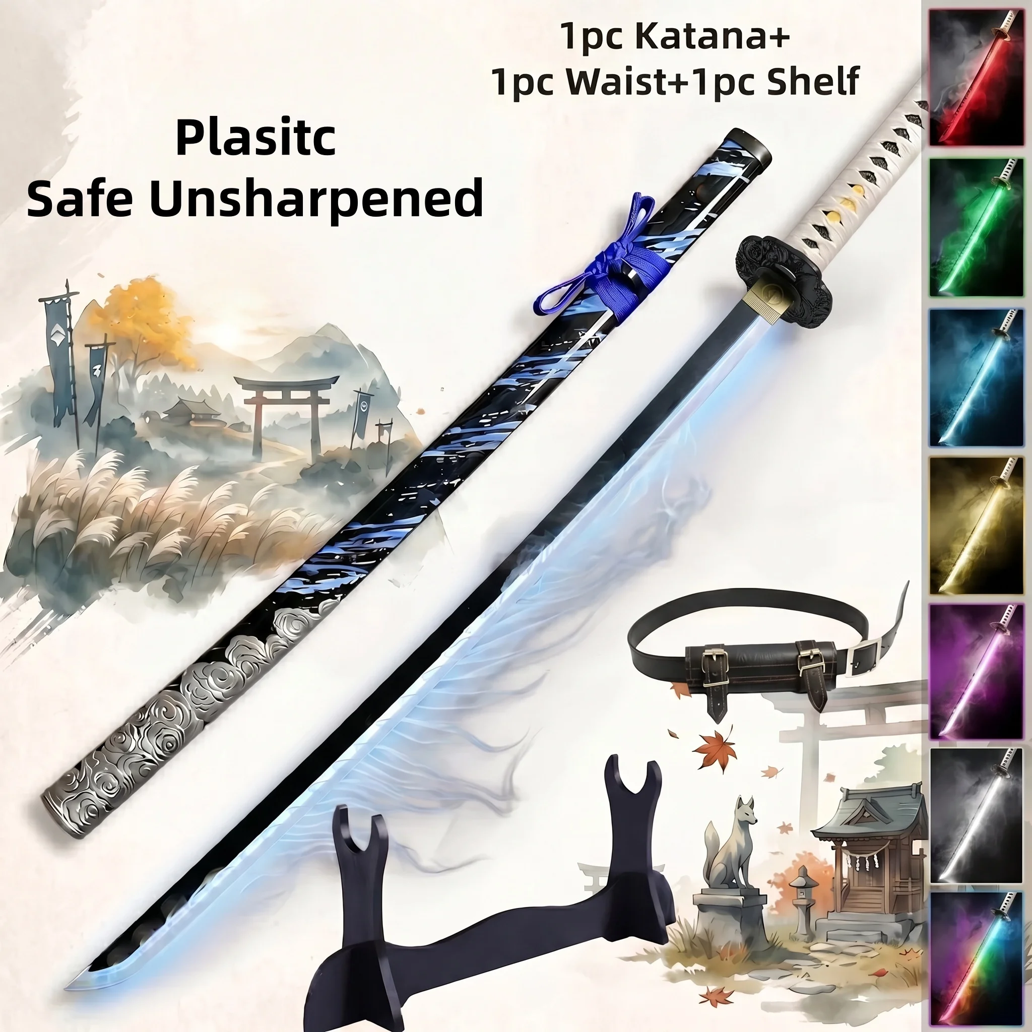 

40in Ghost of Tsushima Mist Katana LED Light Ninja Knife Vapor Glow Schwert Japanese Original Samurai Sabre Unsharpened Toy Gift