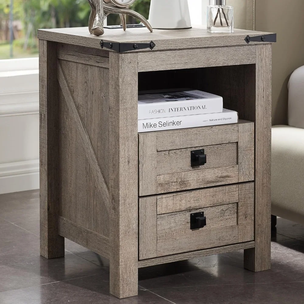 

Nightstand wtih Charging Station, End Table, Side Table with 2 Drawers Storage Cabinet for Bedroom, Living Room