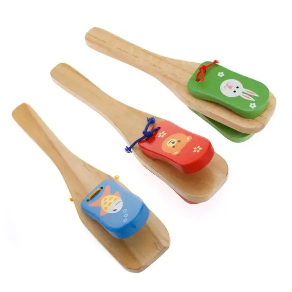 1pc Children Wooden Castanet Rattle Flapper with Handle Musical Percussion