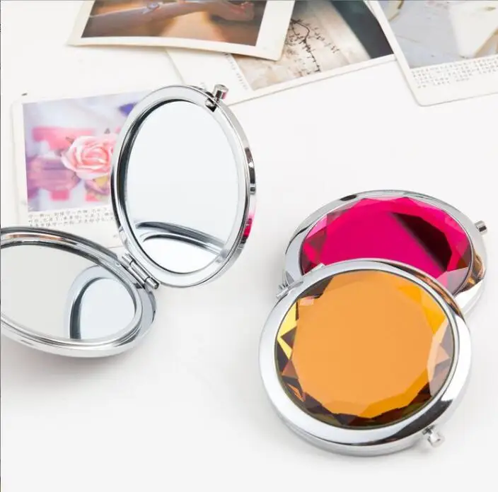 diamanten make-upspiegel Draagbare ronde gevouwen compacte spiegels Goud Zilver Zakspiegel Make-up voor gepersonaliseerd cadeau