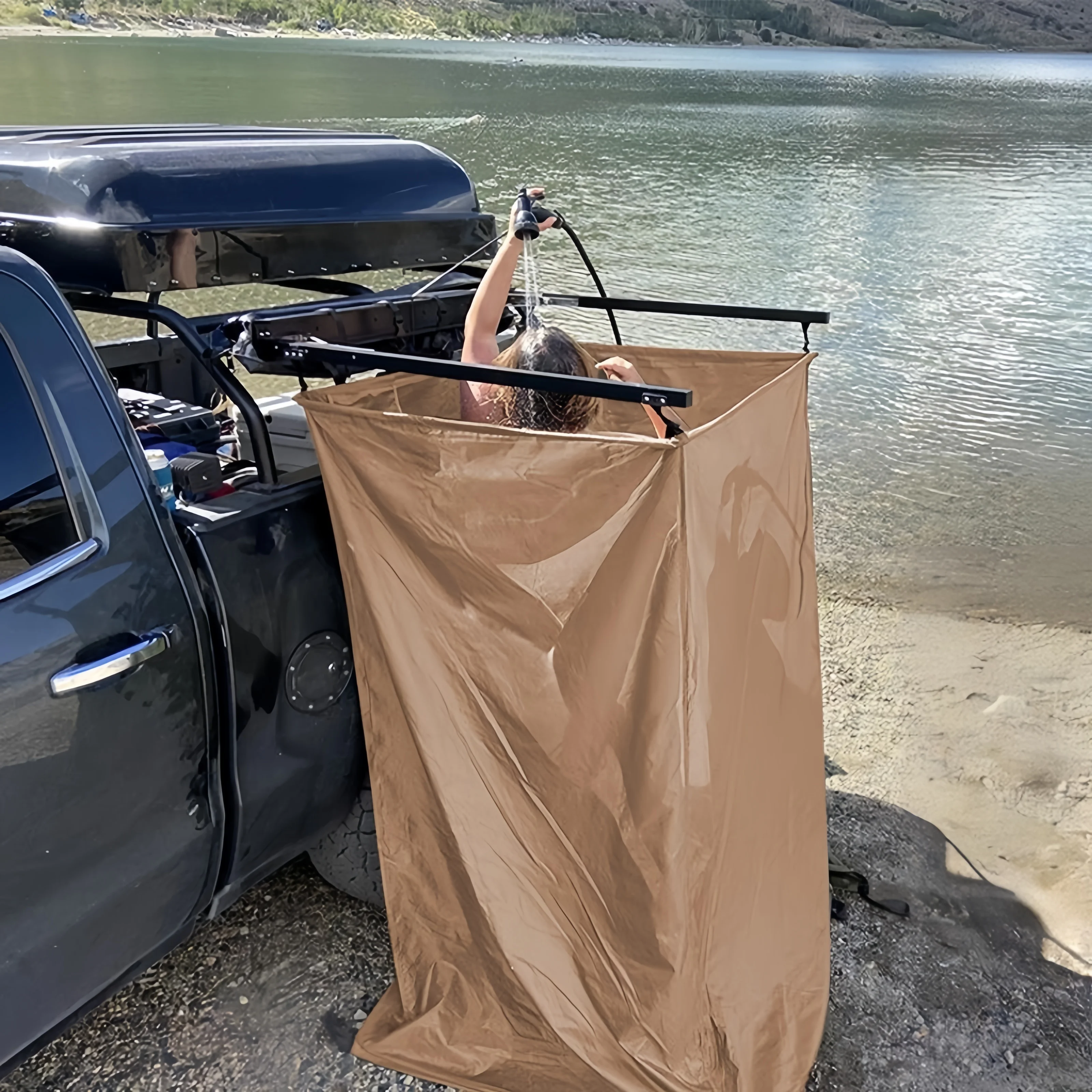 Mounted Lightweight Waterproof UV-Resistant Four-Season Shower Tent Enclosure for Outdoor Climbing Camping Portable Bathing view 2