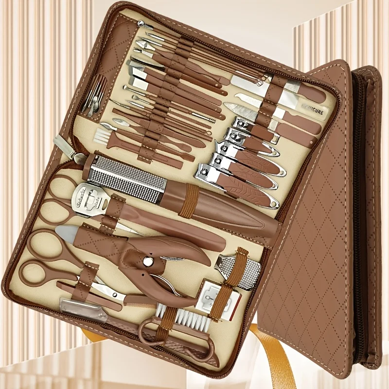 Set professionale per manicure e pedicure da 42 pezzi |   Tagliaunghie in acciaio inossidabile, pinze per cuticole, custodia da viaggio portatile, strumenti di bellezza