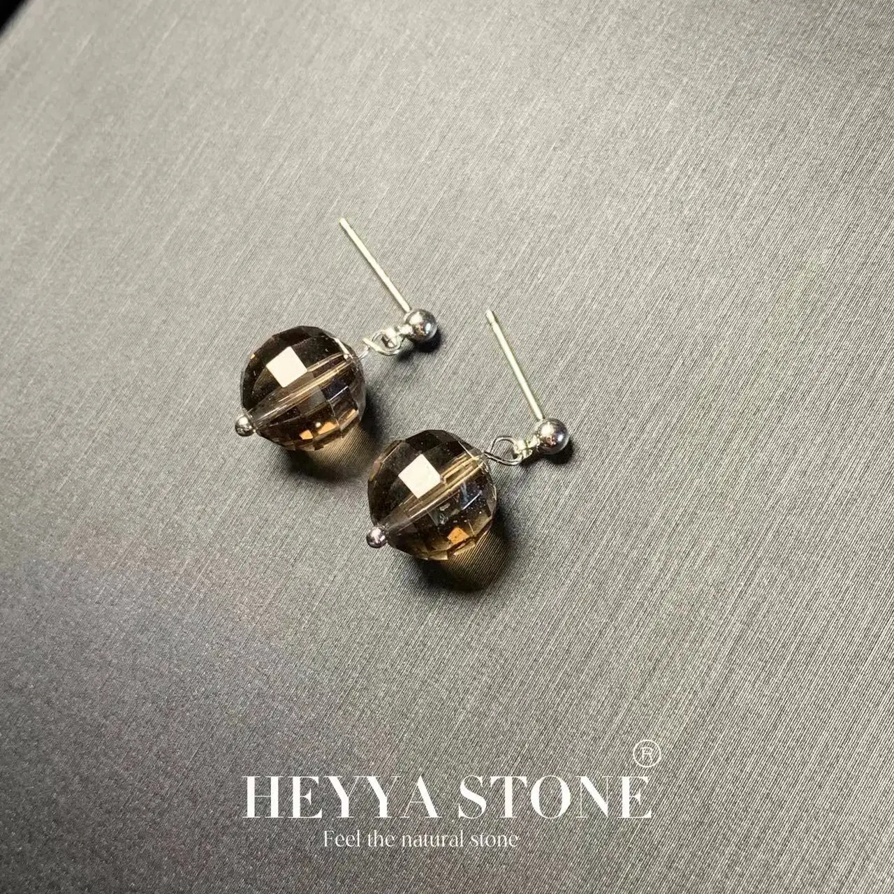 

HEYYA STONE Natural Smoky Quartz Stud Earrings For Women 925 Silver Earrings Simple Fine Jewelry Stone Gemstone Classic Style