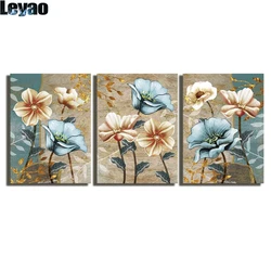 Flowers Wall Art Triptych Abstract Flowers Theme Picture Diamond Painting Cross Stitch Kits for Kitchen Bedroom Bathroom Decor