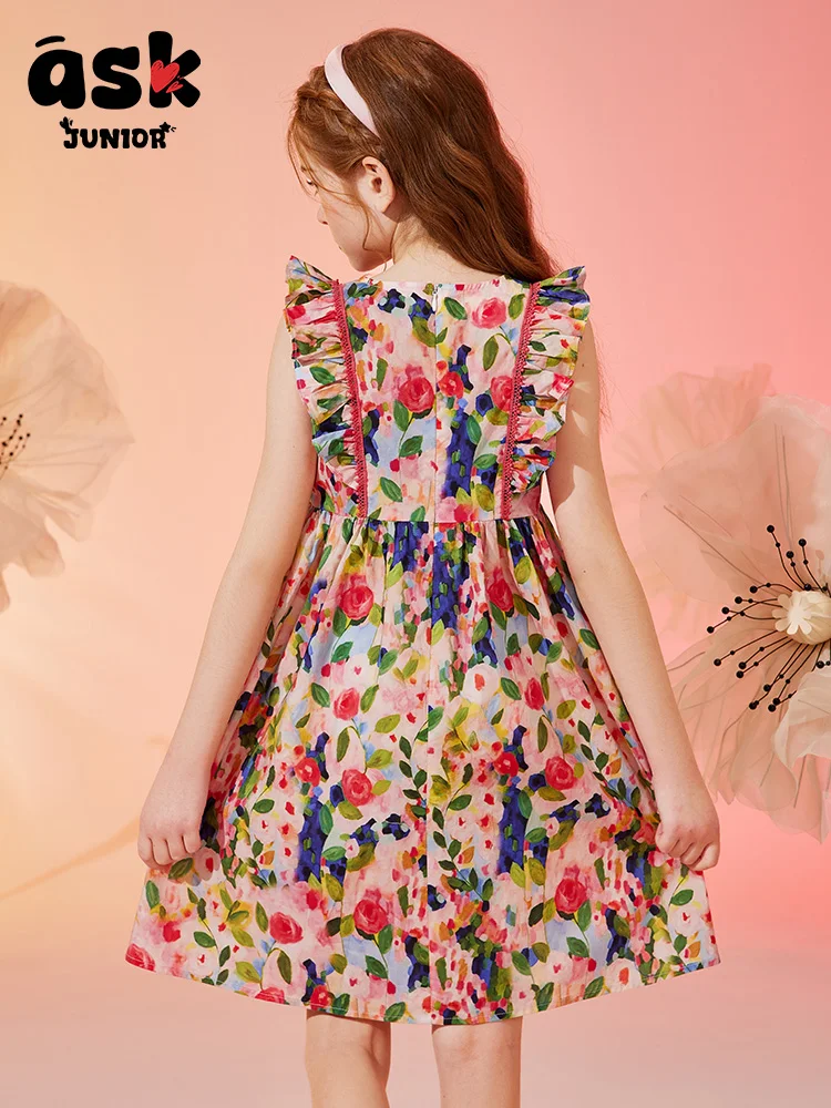 فستان Tween Girls صيفي عصري بدون أكمام على شكل زهرة كبيرة #2