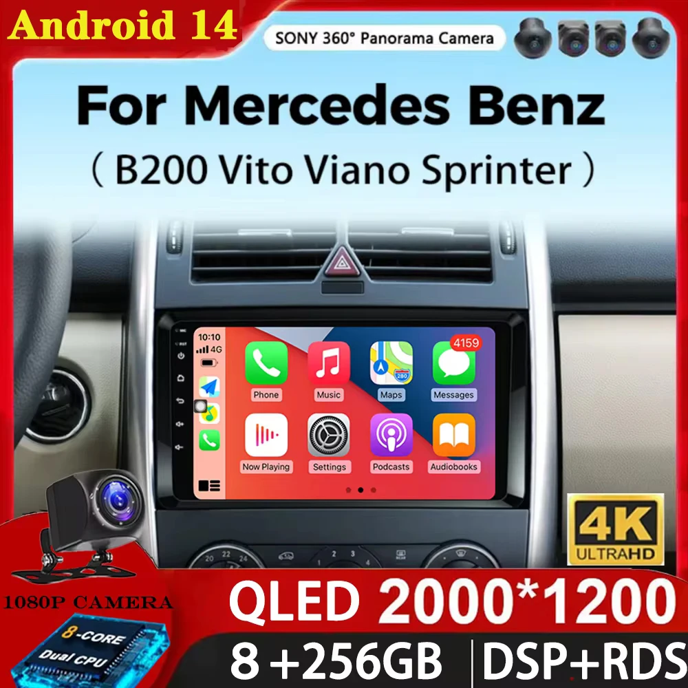 

Android 14 Carplay Car Radio For Mercedes Benz B200 W169 W245 Viano Vito W639 Sprinter W906 Navigation GPS Multimedia Player BT