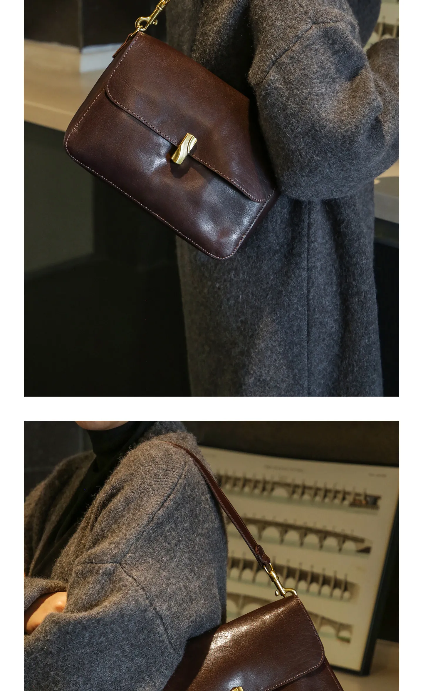 PNDME Vintage Luxus-Umhängetasche aus pflanzlich gegerbtem Rindsleder für Damen, Outdoor-Umhängetasche aus echtem Leder mit großem Fassungsvermögen für Damen. – Detail 4
