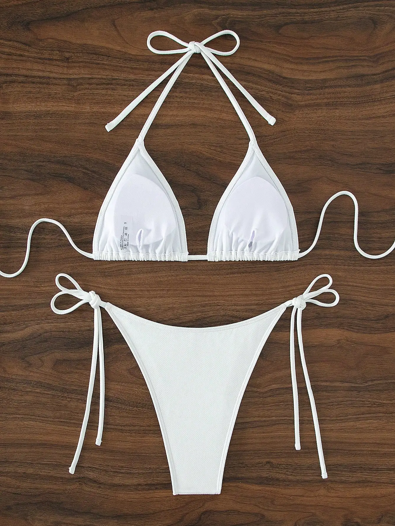 Summer white pure simple front-tie bikini swimsuit set