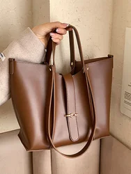 Large Capacity Tote Bag Women's Luxury Soft Pu Leather Shoulder Bags Female Solid Casual All-match Shopping Handbag 2022 New