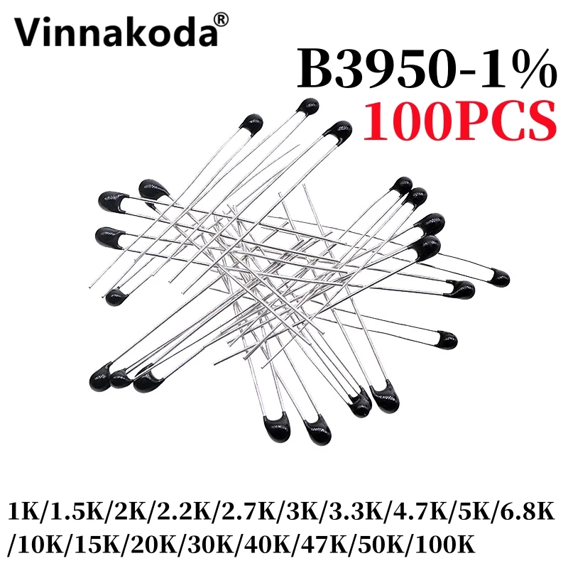 Resistor termal termistor NTC, 100 buah MF52A 1K/1.5K/2K/2.2K/2.7K/3K/3.3K/4.7K/5K/6.8K/10K/15K/20K/30K/40K/47K/50K/100K B3950-1 %